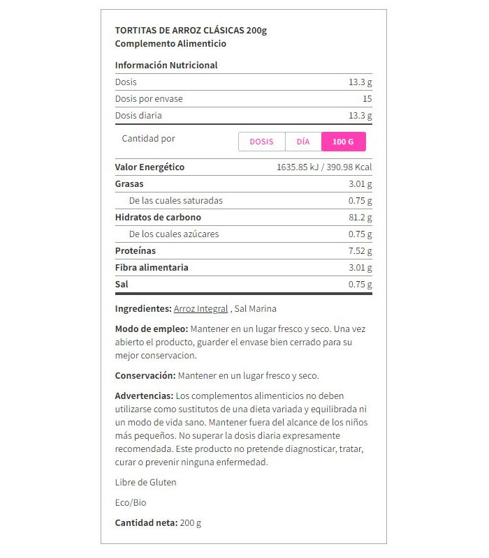 TORTITAS DE ARROZ BIOOCOP 200GR.
