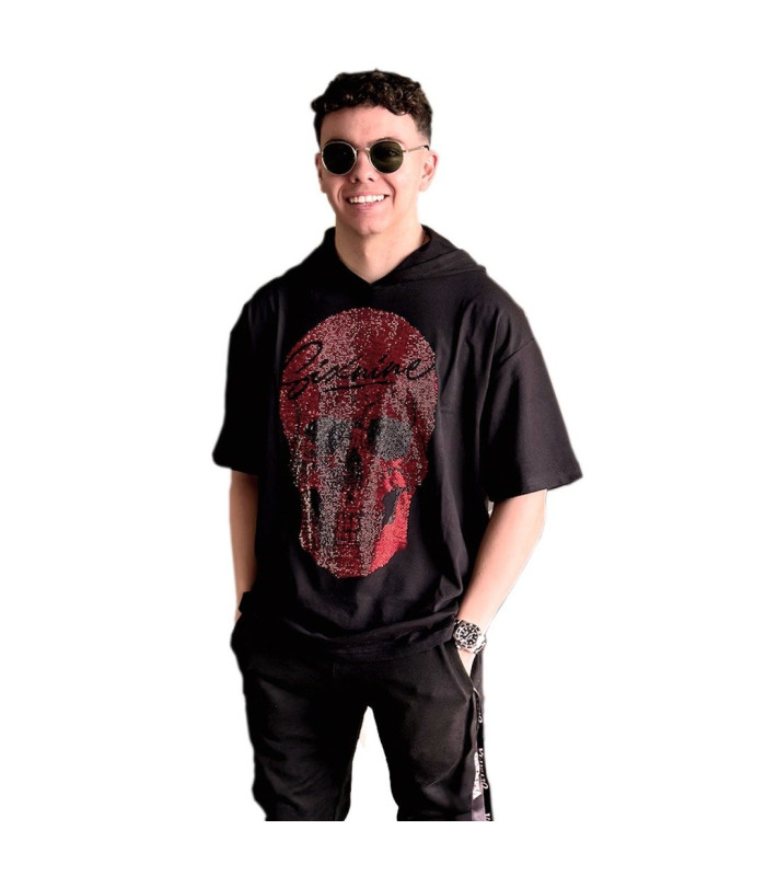 Camiseta oversize Calavera Brillante con Capucha Sixnine Red