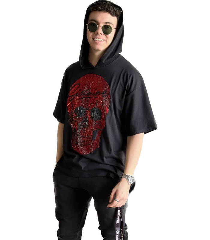 Camiseta oversize Calavera Brillante con Capucha Sixnine Red