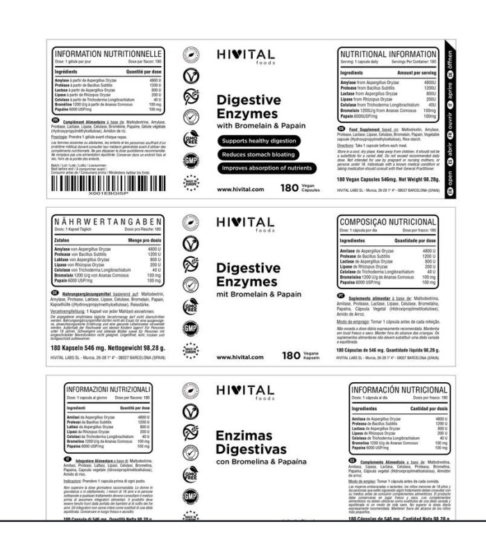 ENCIMAS DIGESTIVAS| 180 cápsulas veganas HIVITAL
