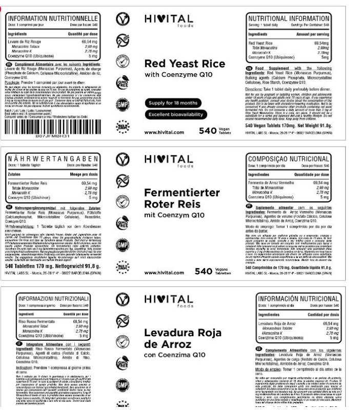 Levadura Roja de Arroz con Coenzima Q10 HIVITAL