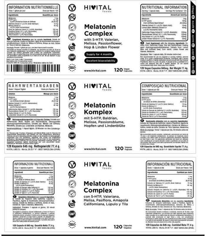 Melatonina Complex | 120 cápsulas veganas HIVITAL