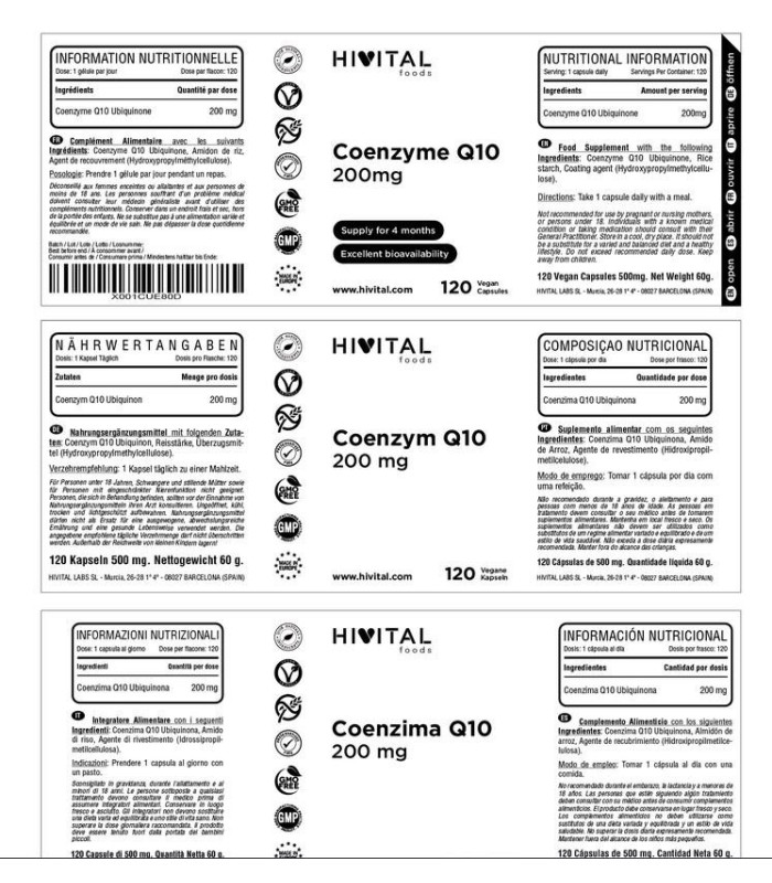 Coenzima Q10 200 mg | 120 cápsulas veganas HIVITAL