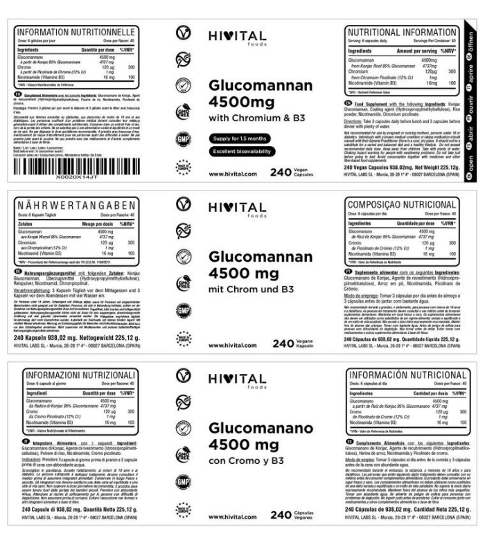 Glucomanano 4500 mg | 240 cápsulas veganas HIVITAL