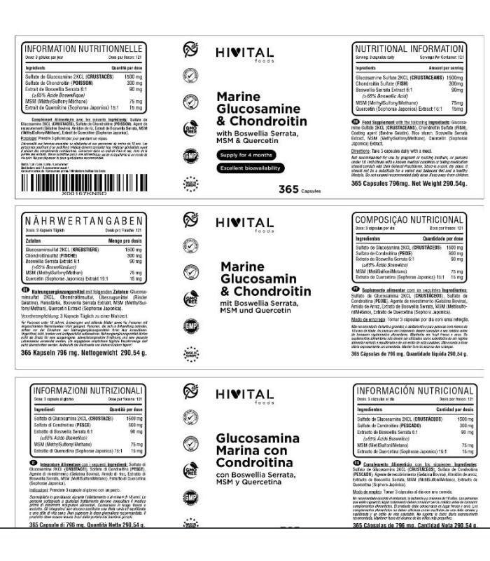Glucosamina con Condroitina HIVITAL | 365 cápsulas