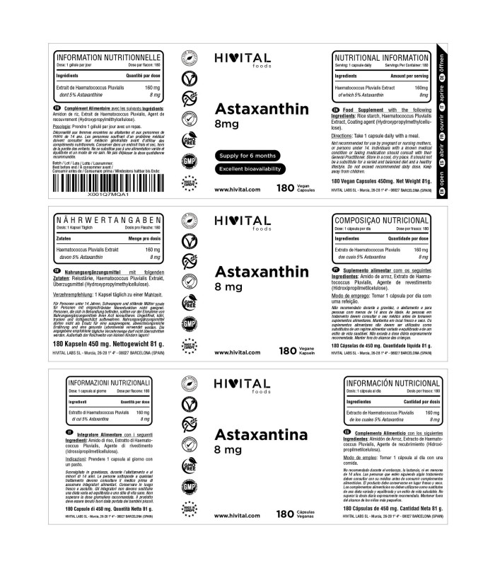 Astaxantina 8 mg | 180 cápsulas veganas  HIVITAL