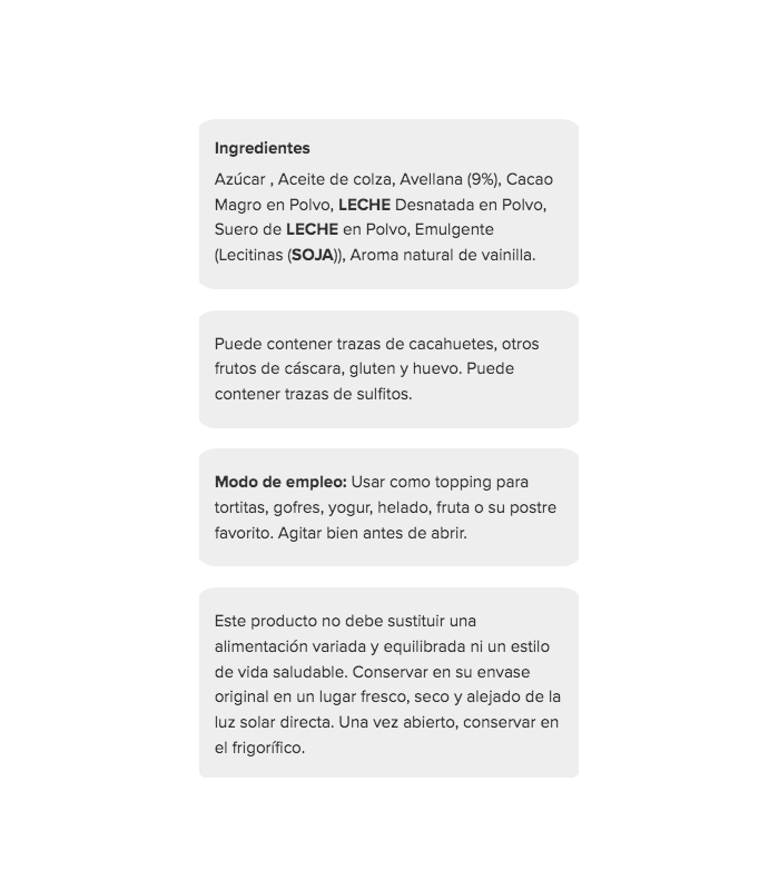 SIROPE DE CHOCOLATE CON LECHE Y AVELLANAS PROZIS 250 g