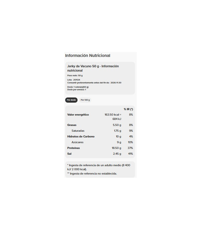 JERKY DE VACUNO 50 G  PROZIS